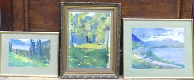 three paintings on the table next to each other