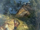 une image représentant un tableau où l'on voit une femme qui monte une colline