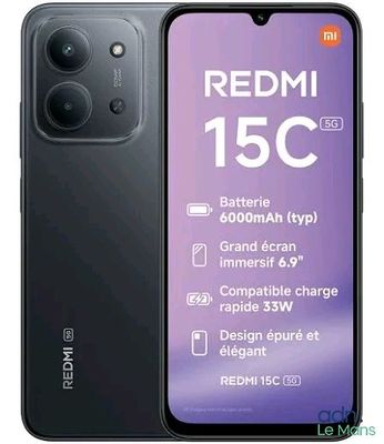 the back of a black smartphone with a redmi 15c battery