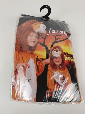 two children ' s lion costumes in plastic bags on a white background