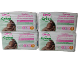 four packs of love green baby diapers sitting on top of each other