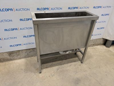 an image of a stainless steel sink sitting on top of a floor