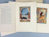 two open books on a blue surface with a picture of a man and a woman