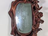 a mirror hanging on the wall with a bird on it