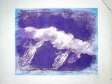 dessin violet et blanc représentant un chien sur un fond violet