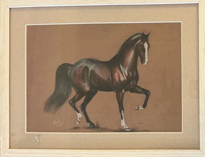 painting of a horse in a frame on a brown background