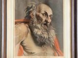 a painting of an old man with a beard and a red cape