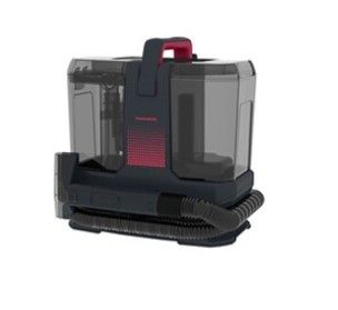 un gros plan d'un aspirateur noir et rouge sur fond blanc