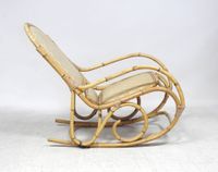 Rocking Chair en bambou à couverte tissu brun floral (photo 2)