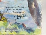 an oil painting of a tree with a quote written on it