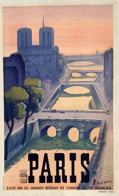 an image of a poster of a city with a river running through it