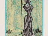 une image représentant le dessin d'une femme debout devant une fenêtre