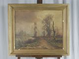 peinture représentant un paysage avec des arbres et une rivière au loin