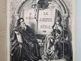 an old book with a picture of a man and a woman sitting in front of a sign
