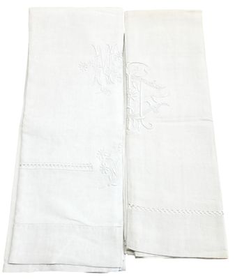 Suite de 2 DRAPS en lin ou métis à fins jours de Venise à la… - Photo 1