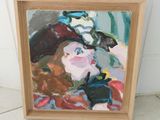 framed oil painting of a woman with a hat on her head