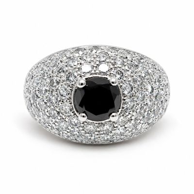 a black and white diamond ring on a white background