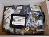 une boîte en carton contenant un certain nombre d'objets