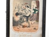 an old picture of a man and a woman fighting in a room