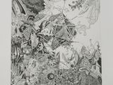 a black and white drawing of a square of flowers and plants