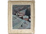 une image représentant un tableau d'un village enneigé dans les montagnes