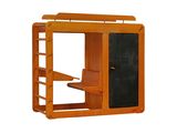 un lit superposé en bois avec un bureau en dessous