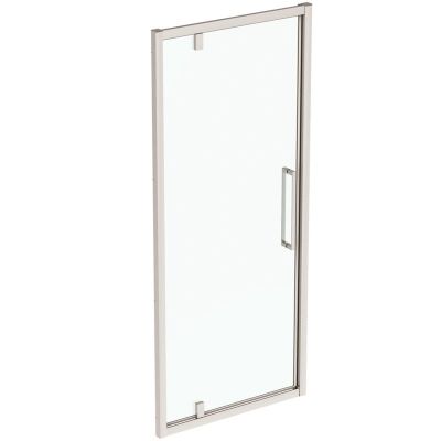 a close up of a glass shower door on a white background