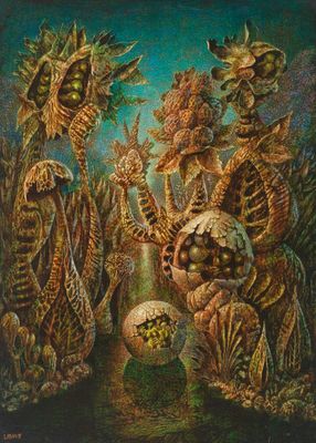 a painting of a group of monsters standing next to each other