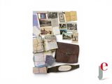 a picture of a wallet and some old photos on the wall