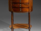 a small wooden table with a marble top on a stand