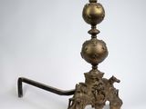 an antique brass table lamp with a lion head on top of it