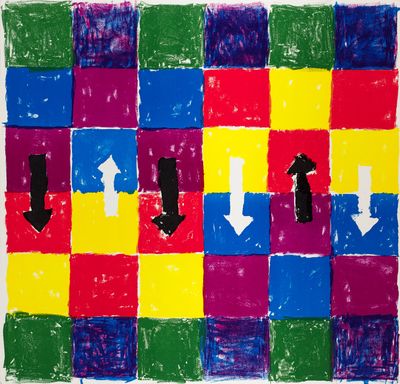 an image of a painting of arrows on a checkered background