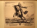 a drawing of a man riding a horse with a sword