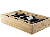 bottles of wine in a wooden box on a white background