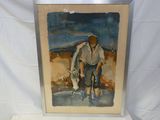 une image représentant un tableau où l'on voit un homme coiffé d'un chapeau en compagnie d'un chien