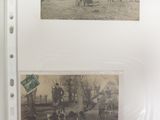 two old photos of people riding horses in a field