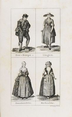 un vieux livre contenant des illustrations de personnes vêtues de costumes d'époque