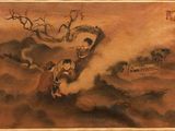 peinture chinoise représentant un homme et un enfant dans un paysage
