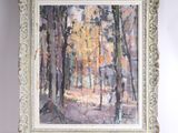 an oil painting of a painting of trees in a wooded area