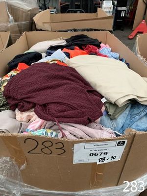 a cardboard box full of clothes on the street