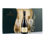 two glasses and a bottle of champagne in a gift box