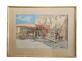 framed watercolor painting of an old gas station in the desert