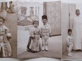 several old photos of a couple of people standing next to each other