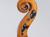 a close up of a violin neck with a fiddle in the background