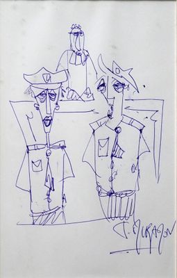 Thierry MIRAMON (1965-2019) L'avocat général, dessin au bic,…
