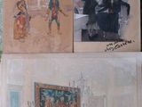 several paintings of people in a room with a painting on the wall