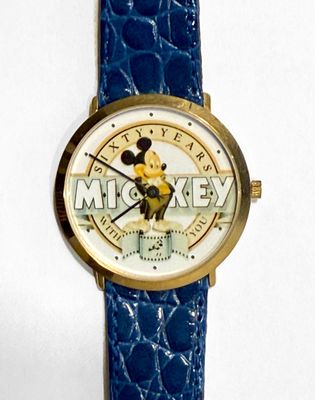 disney mickey mouse watch with blue leather band and gold case