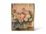 une peinture de fleurs dans un vase sur une table