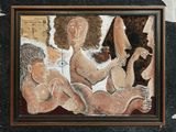 une photo d'un tableau accroché au mur, représentant un homme et une femme