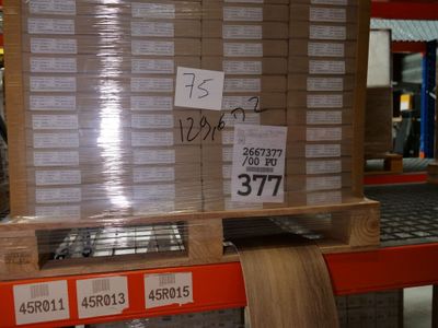 a pallet full of boxes on a pallet in a warehouse